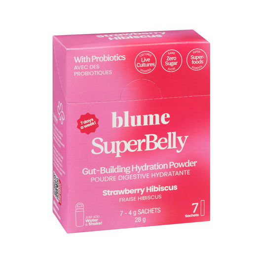 Blume SuperBelly Strawberry Hibiscus Gut-Building Hydration Powder Box